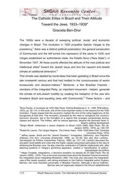The Catholic Elites in Brazil and Their Attitude Toward the Jews, 1933–1939* Graciela Ben-Dror