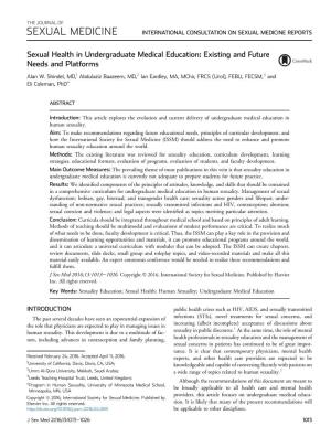 Sexual Health in Undergraduate Medical Education: Existing and Future Needs and Platforms