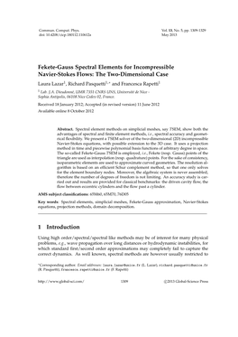 Fekete-Gauss Spectral Elements for Incompressible Navier-Stokes Flows: the Two-Dimensional Case 1 1, 1 Laura Lazar , Richard Pasquetti ∗ and Francesca Rapetti 1 Lab