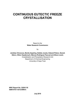 Continuous Eutectic Freeze Crystallisation
