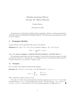 Machine Learning Theory Lecture 20: Mirror Descent