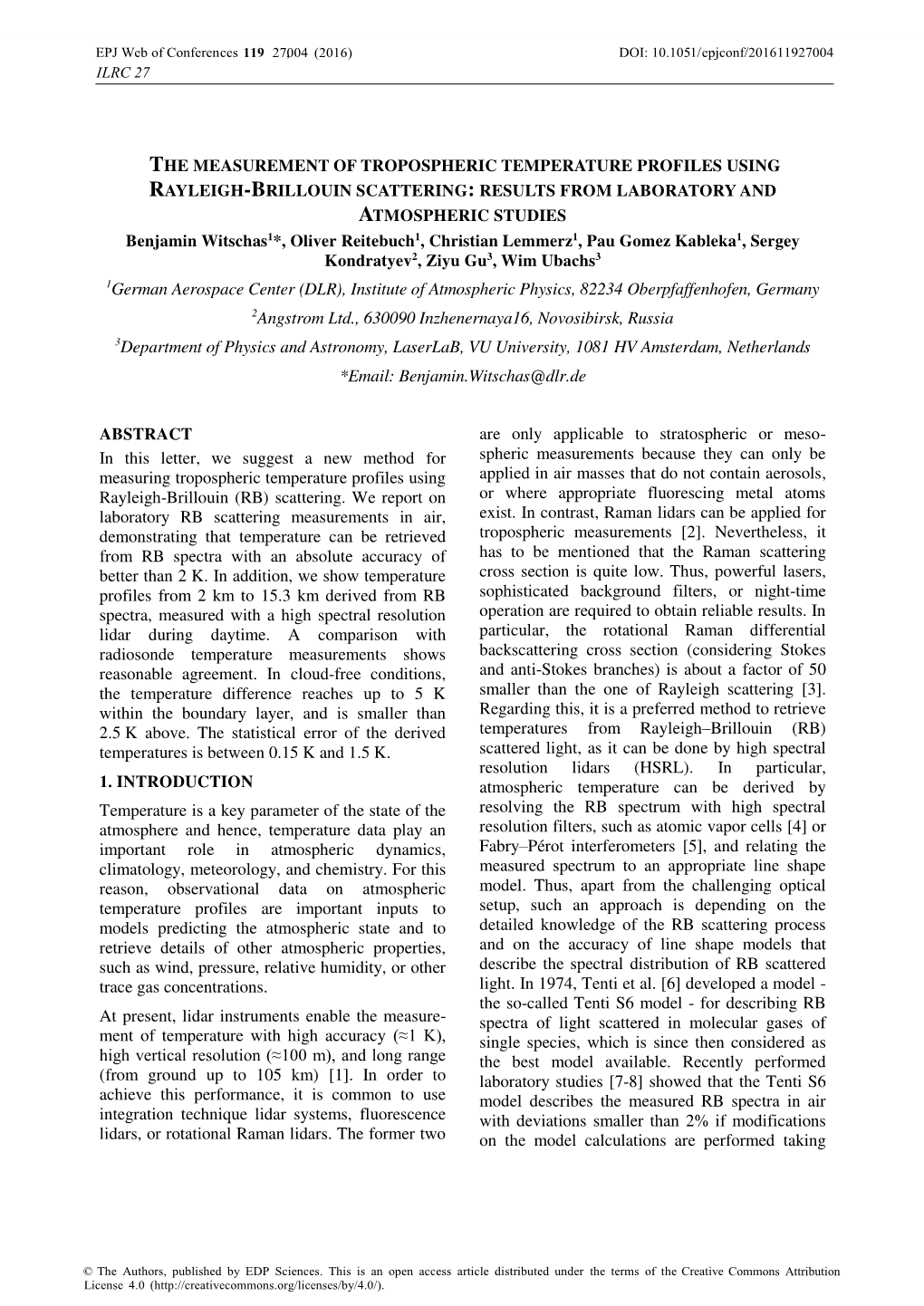 The Measurement of Tropospheric