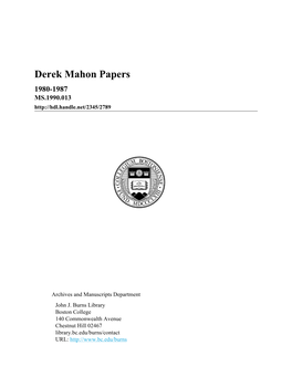 Derek Mahon Papers 1980-1987 MS.1990.013