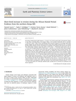 Short-Lived Increase in Erosion During the African Humid Period: Evidence from the Northern Kenya Rift ∗ Yannick Garcin A, , Taylor F