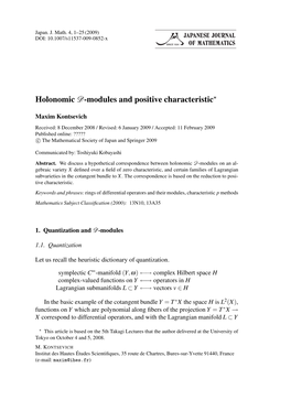 Holonomic D-Modules and Positive Characteristic