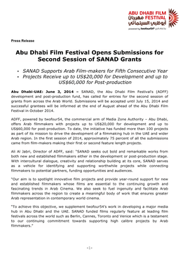 Abu Dhabi Film Festival Opens Submissions for Second Session of SANAD Grants