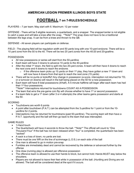 FOOTBALL 7 on 7-RULES/SCHEDULE