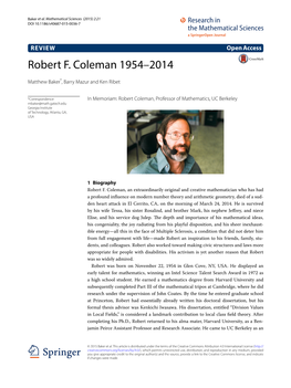 Robert F. Coleman 1954–2014