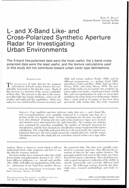 L- and X-Band Like- and Cross-Polarized Synthetic Aperture Radar for Investigating ! Urban Environments
