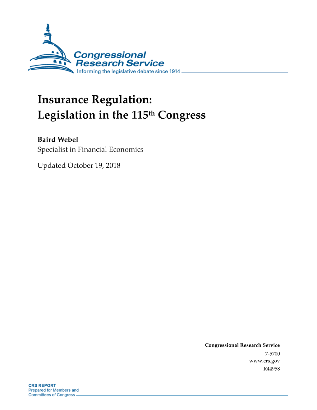 Insurance Regulation: Legislation in the 115Th Congress