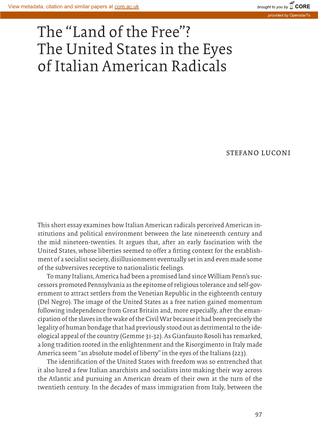 The “Land of the Free”? the United States in the Eyes of Italian American Radicals