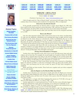 Timeline 6 BC to 70 AD One Clue Often Repeated Is Christ’S Birth Could Not Have Been in the Winter, Near December First Century Revelation 25