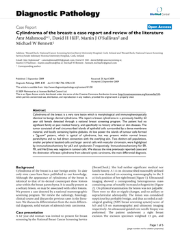 Cylindroma of the Breast: a Case Report and Review of the Literature Amr Mahmoud*1, David H Hill2, Martin J O'sullivan2 and Michael W Bennett1