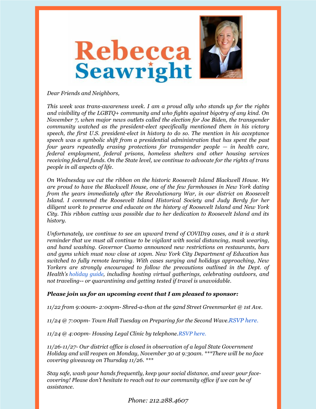 Phone: 212.288.4607 Email: Seawrightr@Nyassembly.Gov