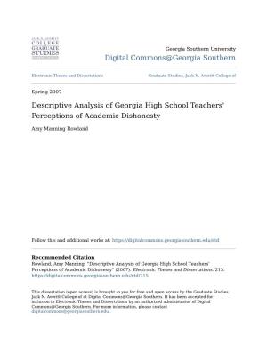 Descriptive Analysis of Georgia High School Teachers' Perceptions of Academic Dishonesty