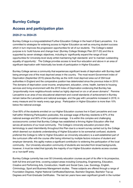 Burnley College Access and Participation Plan