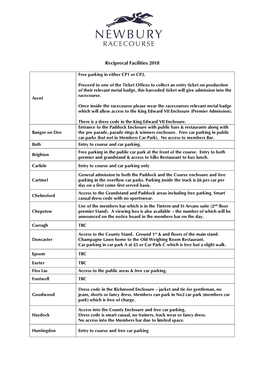 Reciprocal Facilities 2018