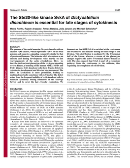 The Ste20-Like Kinase Svka of Dictyostelium Discoideum Is Essential for Late Stages of Cytokinesis
