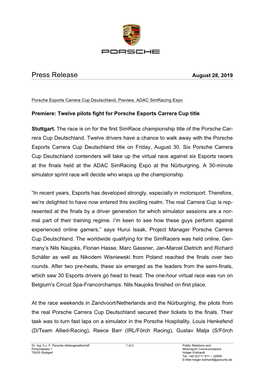 Press Release August 28, 2019