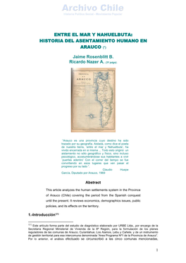 HISTORIA DEL ASENTAMIENTO HUMANO EN ARAUCO Jaime Rosenblitt Y