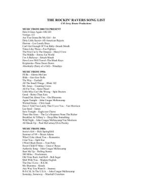 THE ROCKIN' RAVERS SONG LIST C/O Jerry Bruno Productions