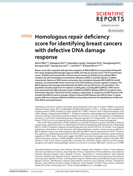 Homologous Repair Deficiency Score for Identifying Breast Cancers With