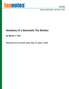 Anatomy of a Domestic Tax Shelter by Bruce J