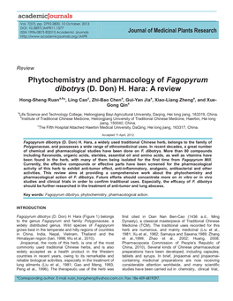 Phytochemistry and Pharmacology of Fagopyrum Dibotrys (D. Don) H