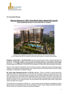 Strong Interest in TID's One-North Eden Ahead of Launch