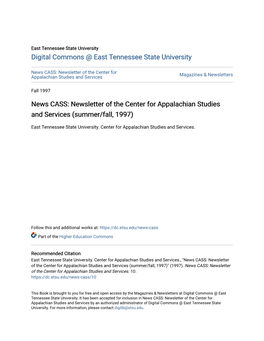 News CASS: Newsletter of the Center for Appalachian Studies and Services Magazines & Newsletters