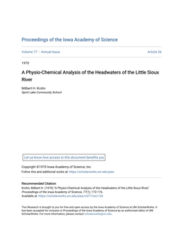 A Physio-Chemical Analysis of the Headwaters of the Little Sioux River