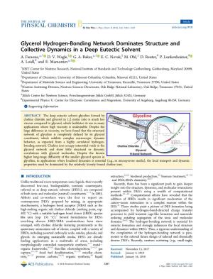 Glycerol Hydrogen-Bonding Network Dominates Structure and Collective Dynamics in a Deep Eutectic Solvent † ‡ ‡ § ⊥ # # A
