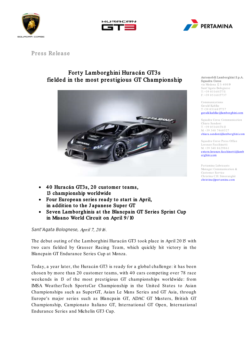 Press Release Forty Lamborghini Huracán Gt3s Fielded in the Most