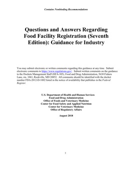 Questions and Answers Regarding Food Facility Registration (Seventh Edition): Guidance for Industry