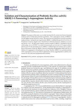 Isolation and Characterization of Probiotic Bacillus Subtilis MKHJ 1-1 Possessing L-Asparaginase Activity