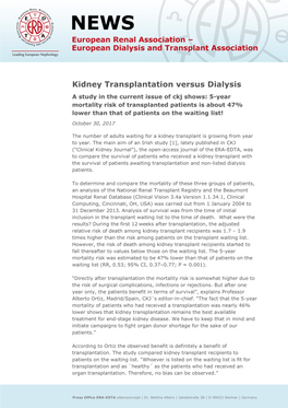 Kidney Transplantation Versus Dialysis