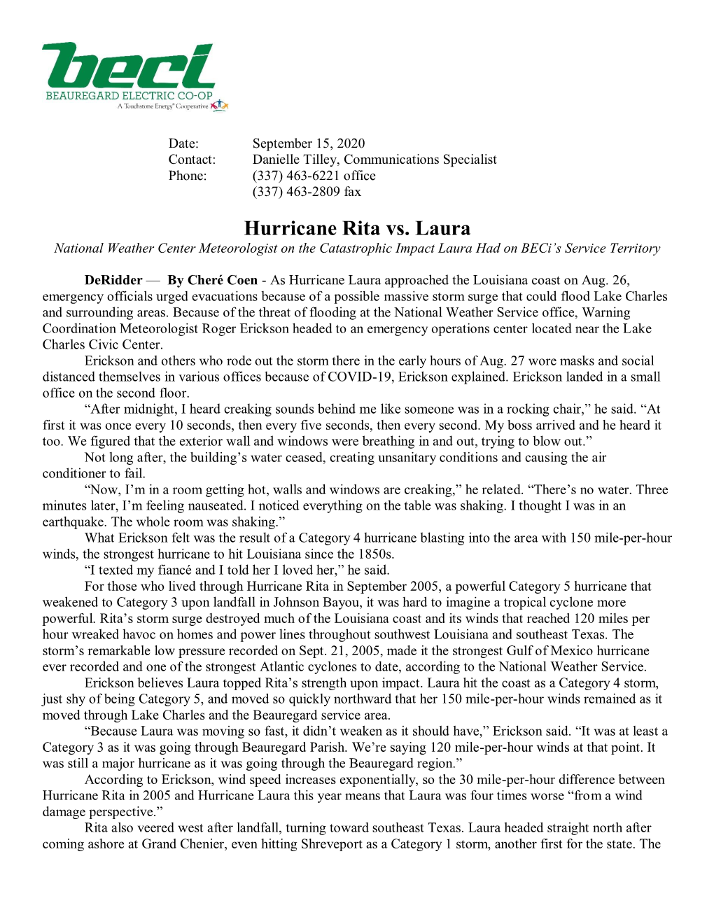 Hurricane Rita Vs. Laura National Weather Center Meteorologist on the Catastrophic Impact Laura Had on Beci’S Service Territory