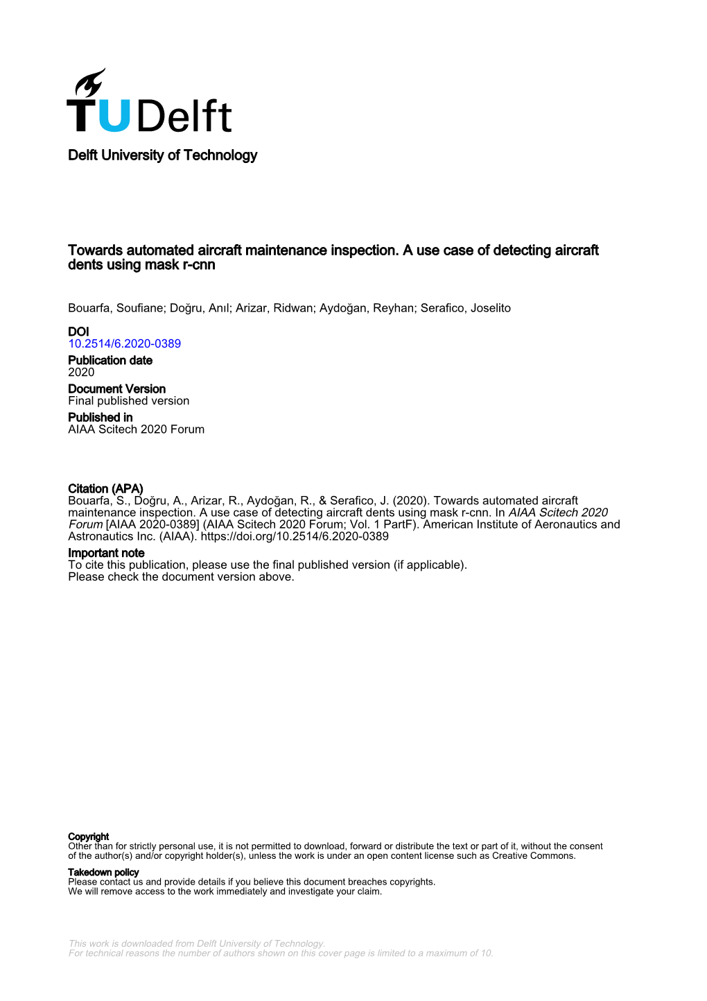 6.2020-0389 Publication Date 2020 Document Version Final Published Version Published in AIAA Scitech 2020 Forum