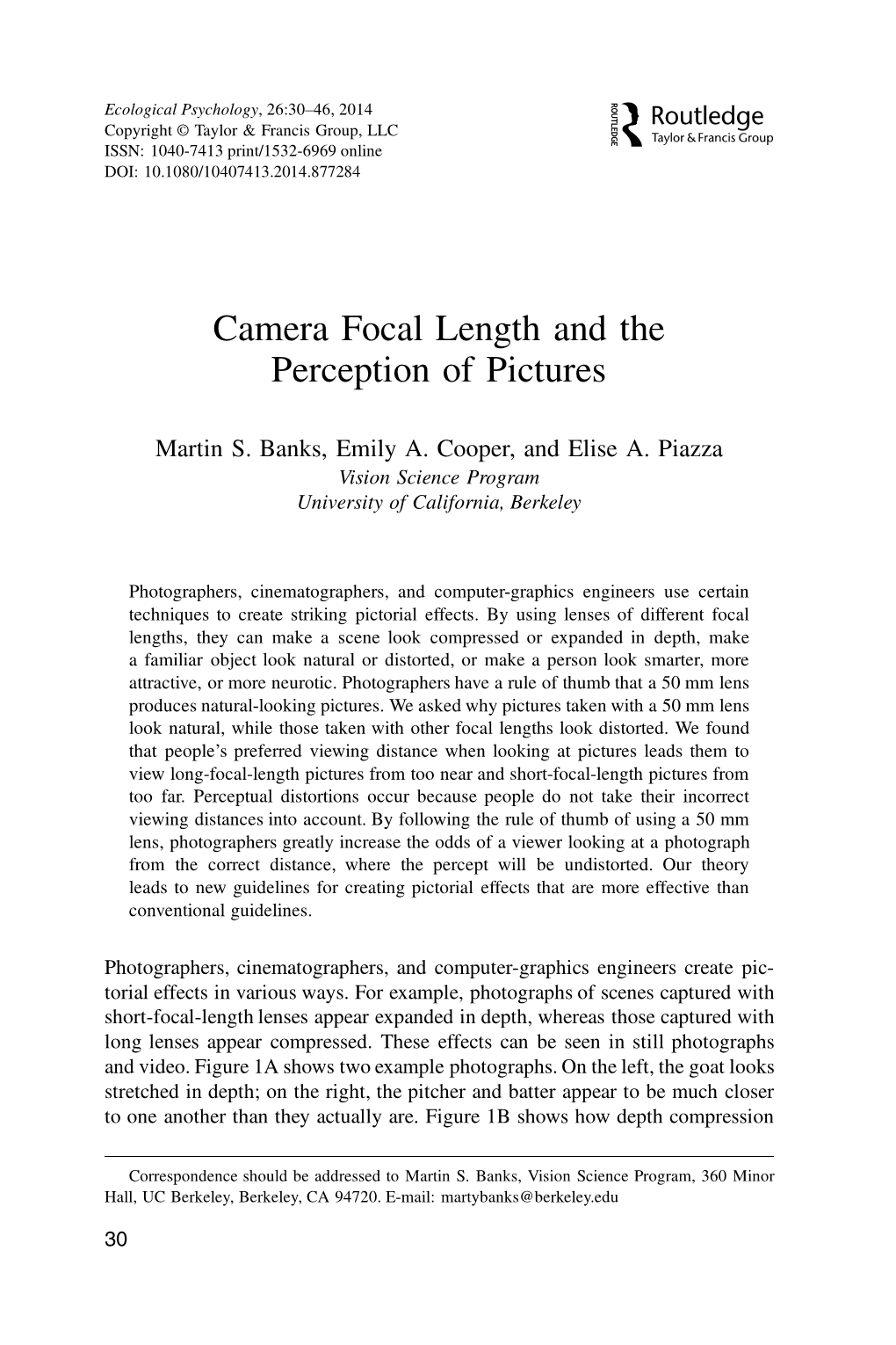 Camera Focal Length and the Perception of Pictures