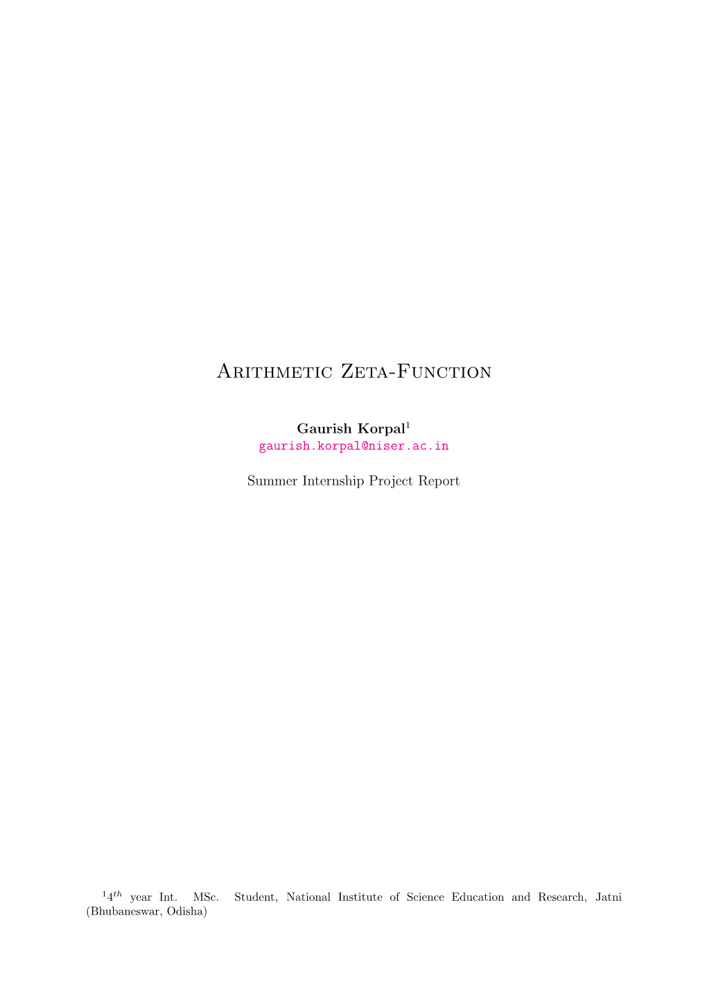 Arithmetic Zeta-Function