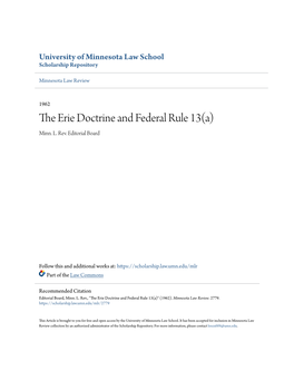 The Erie Doctrine and Federal Rule 13(A)