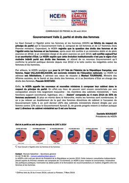 Gouvernement Valls 2, Parité Et Droits Des Femmes