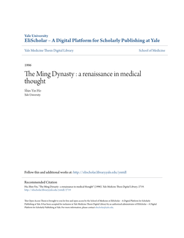 The Ming Dynasty : a Renaissance in Medical Thought