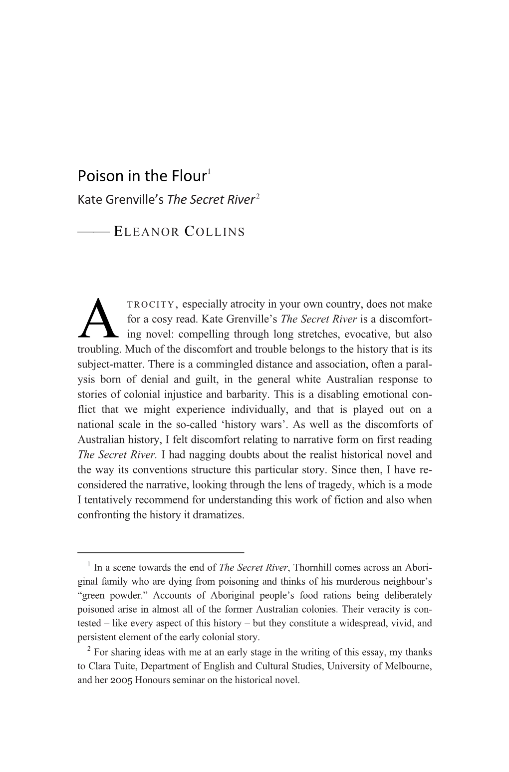 Poison in the Flour1 Kate Grenville’S the Secret River 2