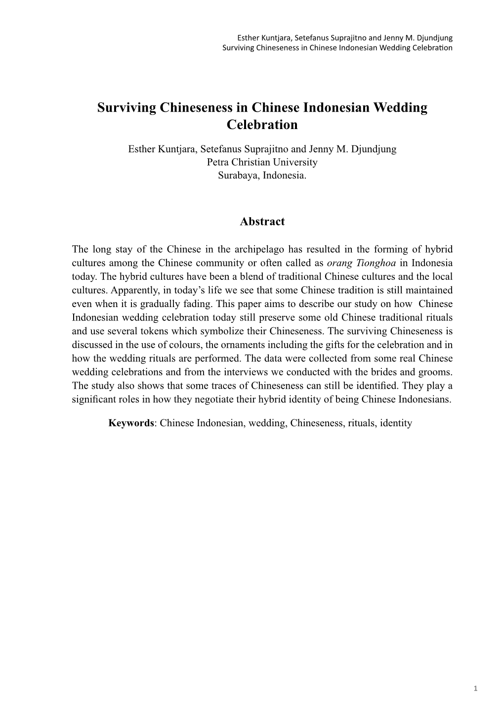 Surviving Chineseness in Chinese Indonesian Wedding Celebration
