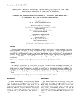 Embriogénesis Y Desarrollo Larvario Intra-Capsular De Plicopurpura Pansa (Gould, 1853) (Prosobranchia, Muricidae) En Condiciones De Laboratorio