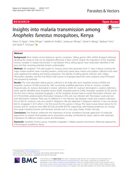 Insights Into Malaria Transmission Among Anopheles Funestus Mosquitoes, Kenya Edwin O