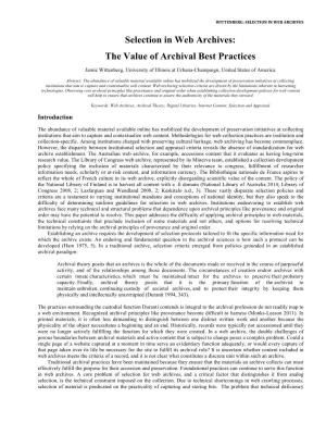 Selection in Web Archives: the Value of Archival Best Practices