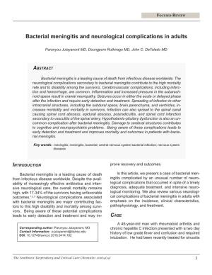 Bacterial Meningitis and Neurological Complications in Adults