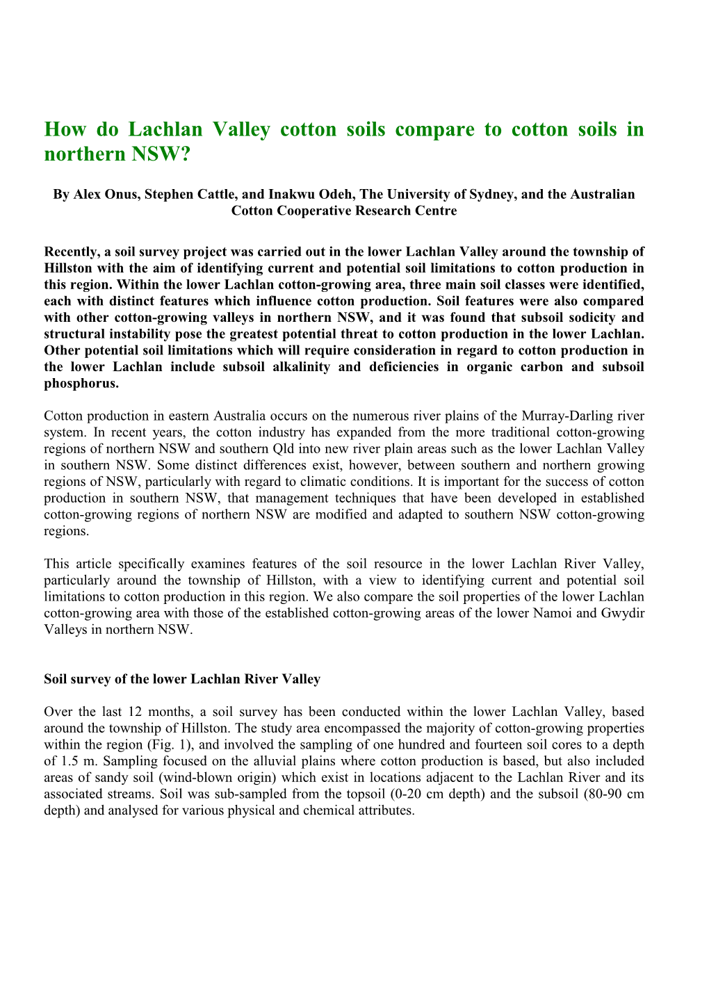 How Do Lachlan Valley Cotton Soils Compare to Cotton Soils in Northern NSW?